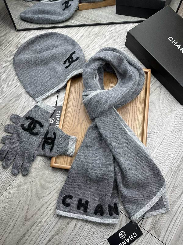 Chanel Scarf Hat Gloves 3PCS 1224